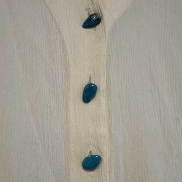 Vintage Barbara Lesser Maxi Sleeveless Ivory Dress with Turquoise Buttons - Picture 7 of 7